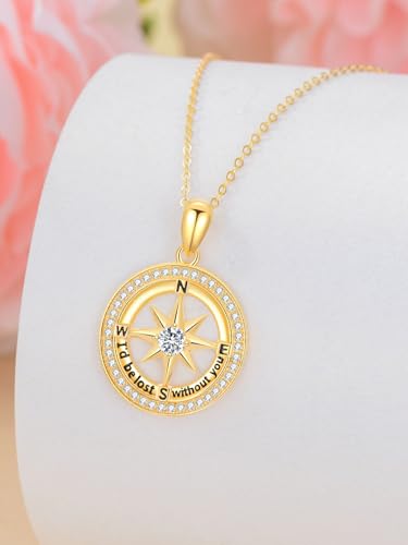 14K Solid Gold Compass Necklace for Women I'd Be Lost Without You Gold Compass Jewelry Christmas Anniversary Graduation Gifts for Her Mom Girlfriend Daughter2