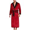ENJOYNIGHT Mens Plush Fleece Robe Cozy Warm Bathrobe with Pockets(Large, Red-B)