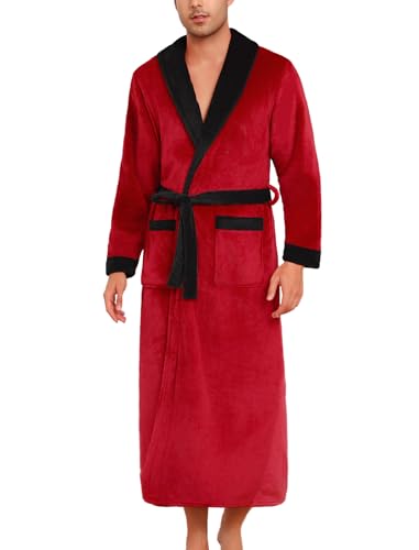 ENJOYNIGHT Herren Fleece Bademantel Flauschig Plüsch Sauna Morgenmantel