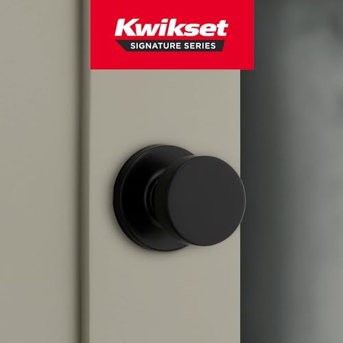 Image of Kwikset Pismo Interior Round Passage Door Knob, Handle for Closet and Hallway Doors, Non-Locking Doorknob,Matte Black
