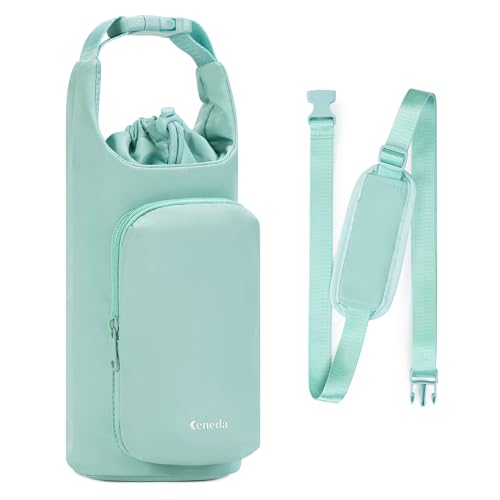 Ceneda Water Bottle Carrier Bag with Phone Pocket 32oz 40oz Tumbler Insulated Water Bottle Holder with Adjustable Shoulder Strap Carrier Sling Bag (Mint Green)