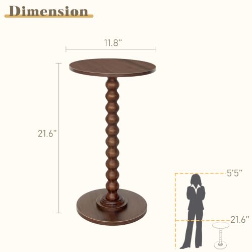 Image of Fultyle Small Round Side Table, Walnut End Table for Small Spaces, Modern Drink Table Accent Table with Solid Wood Leg for Living Room, Bedroom, Corners, and Office (Walnut Brown)
