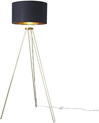 MiniSun Modern Gold Hairpin Design Tripod Floor Lamp with a Grey/Gold Drum Shade - Complete with a 6w LED GLS Bulb [3000K Warm White]