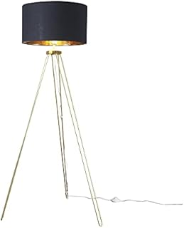 MiniSun Modern Gold Hairpin Design Tripod Floor Lamp with a Grey/Gold Drum Shade - Complete with a 6w LED GLS Bulb [3000K Warm White]