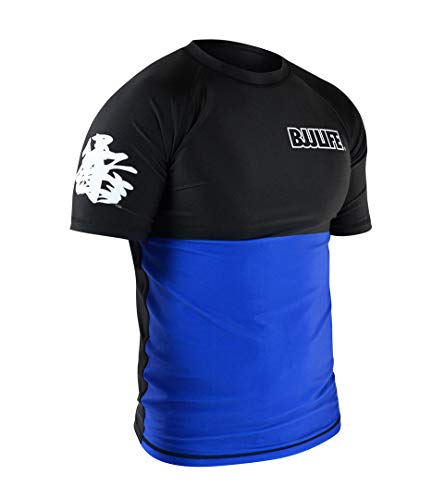 CompLite Ranked Rash Guard | Short Sleeve | No GI Brazilian Jiu Jitsu | MMA BJJ Wrestling Training Water Sports | Blue | Large