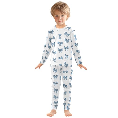 Pajama Sets Long Sleeve Blue Bow Tie Pattern Soft Comfy Sleepwear 2 Piece PJS 3-8T2