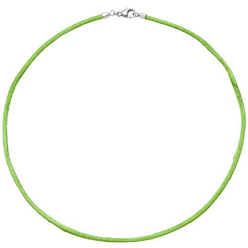 Jobo Damen Collier Halskette Seide hellgrün 2,8 mm 42 cm, Verschluss 925 Silber Kette