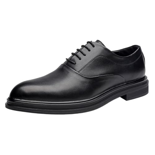 Mens British Style Pointed Toe Business Dress Shoes Fashion Casual Black Large Size Genuine Leather Office Footwear Lace up