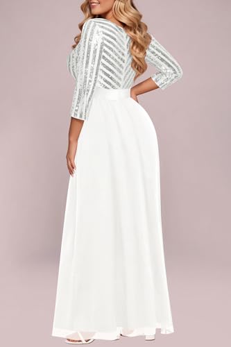 Image of Womens Plus Size Formal Dresses - V Neck 3 /4 Sleeve Sequin Prom Evening Gowns Long Maxi Dres