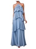 SOLY HUX Women's Sundresses Ruffle Layered Halter Flowy Maxi Dress Elegant Wedding Guest Dresses