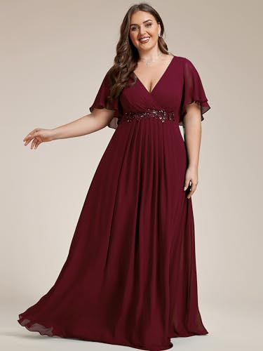 Ever-Pretty Chiffon V Neck Short Sleeves Appliques Plus Size Formal Dresses for Curvy Women Evening Gowns 01960-DA3