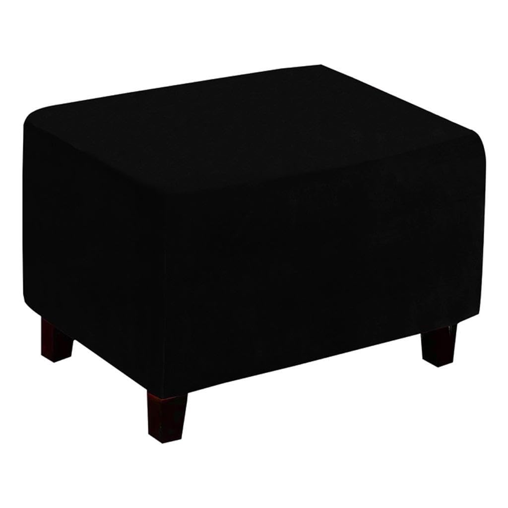 mophrati Comfortable Stretch Velvet Footstool Slipcovers Washable Elegant Look Fits Living Room Footrest Furniture Washable Sofa Stool Cover Solid Color, Black