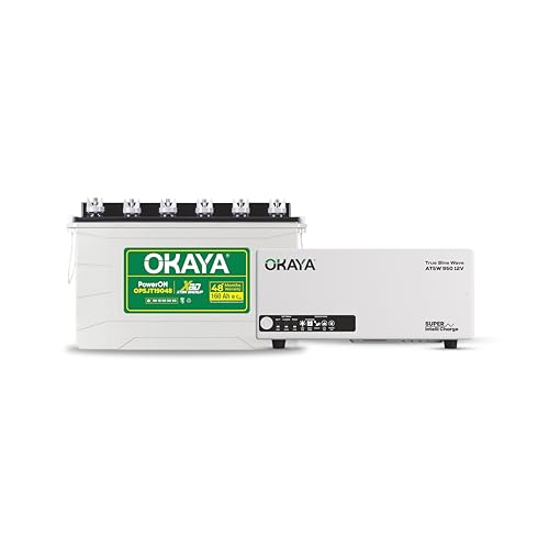 Okaya Inverter with Battery Combo for Home,Office & Shops|ATSW 950 12V Pure Sine Wave Inverter 700VA with OPSJT19048 160Ah Inverter Battery |Warranty: 36 Months(Inverter) & 48 Month(Battery)