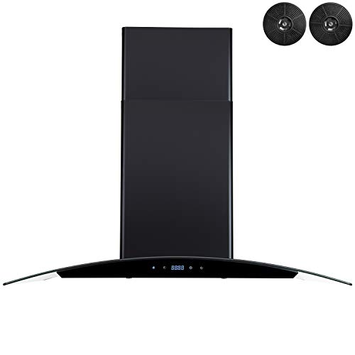 AKDY 217 CFM Convertible Wall Mount Range Hood with Tempered Glass and Carbon Filters in Black Painted Stainless Steel (30 in) - Thumbnail 3