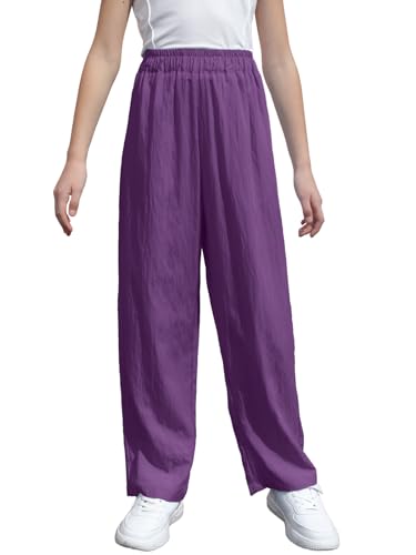 Image of SANGTREE Girls & Woman Wide Leg Pants Lightweight Casual Elastic High Waist Straight Leg Loose Trousers,4 Years - Woman 2XL