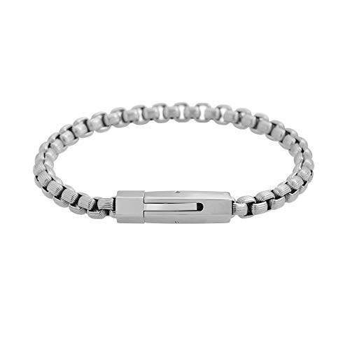Geoffrey Beene Men's Stainless Steel Pattern Box Chain Bracelet (Silver)