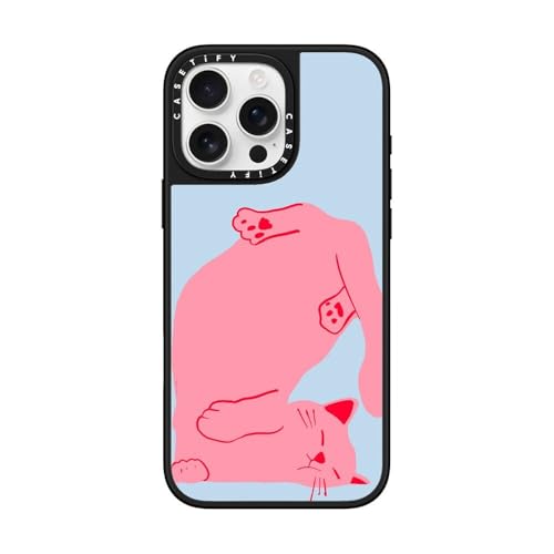 CASETiFY �~���[ iPhone 16 Pro Max �P�[�X [����(�X�}�z�J�o�[) / MagSafe�Ή�/�w��h�~] - Sleepy Cat - �V���o�[ (�u���b�N�o���p�[)