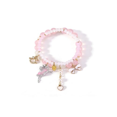 ANGLEQUEEN Ballet Beaded Bracelets for Teens Dance Recital Gifts Cute Pink Ballerina Dance Beaded Bracelet Ballerina Elasticity Friendship Bracelets Ballet Dancer Party Outfits Accessories 2