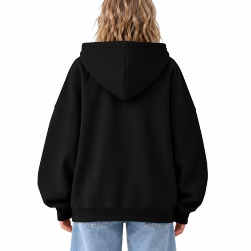 Womens Hoodies Pullover Oversized Fleece Varsity Full Zip Cozy Hoodies | Loose, Ribbed Cuffs Hems, Kangaroo Pocket, Y2K, Warm, Comfortable, Dancing, Holiday, Jogging, Basketball, Winter Fasion — view 4