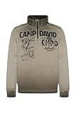 Rippbündchen an den Ärmeln Camp David Herren Troyer-Sweatshirt Oil Dyed mit Logo Design Medium Khaki XL