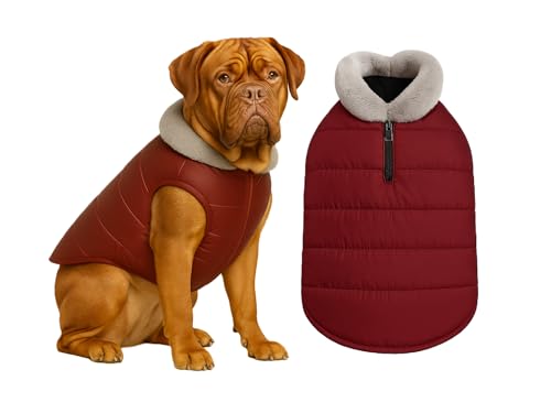 Image of The Pets Company Dog Winter Coat Jacket, Clothes, Windproof, Waterproof, Light Weight, Washable, Ultra Warm Thick Fleece Lined Dog Vest for Cold Weather Protection, (Maroon, XX-Large - 30 Inch)