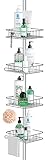 SEIRIONE Rustproof Shower Corner Caddy Organizer for Bathroom, Freestanding Tension Pole with 4 Bask