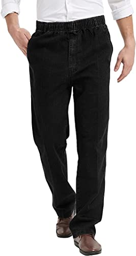 IDEALSANXUN Mens Dress Pants Black Dress Pants Men Casual Elastic Waist Jeans Pull On Black Pant Expandable Waist, Black, 38x32
