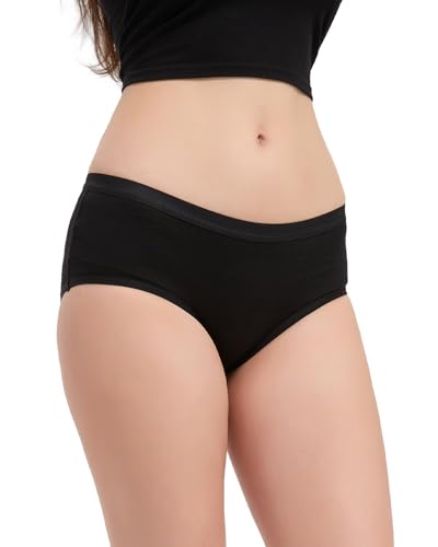 MERIGREENY Womens 100% Merino Wool Briefs Odor-resistant Wool Hipster Panties Breathable Athletic Underwear for Ladies Black