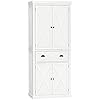 HOMCOM Freestanding Modern Farmhouse 4 Door Kitchen Pantry Cabinet, Storage Cabinet Organizer with 6-Tiers, 1 Drawer and 4 Adjustable Shelves, White