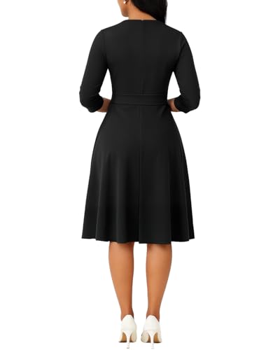 Image of Casual Dresses for Women Midi Church A-Line Fit and Flare Dress Crewneck 3 /4 Sleeve Party Dress