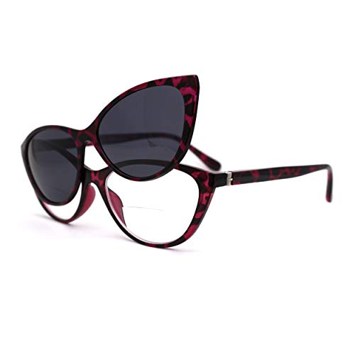 Cateye Magnetic Clip On Polarized Sunglasses On Bifocal Reading Glasses Purple +3.0