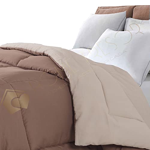 Home Tresor - Piumone Piumino Invernale Caldissimo Imbottitura in Morbida Microfibra Anallergica Soft 300 gr/mq Qualità Premium Reversibile Bicolor (Panna/Marrone, Singolo cm. 155x200)