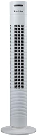 Comfort Zone CZTF320WT 31” 3-Speed Oscillating Tower Fan with Convenient Top-Mounted Controls, Perfect for Office, Desk or Dorm Room, White