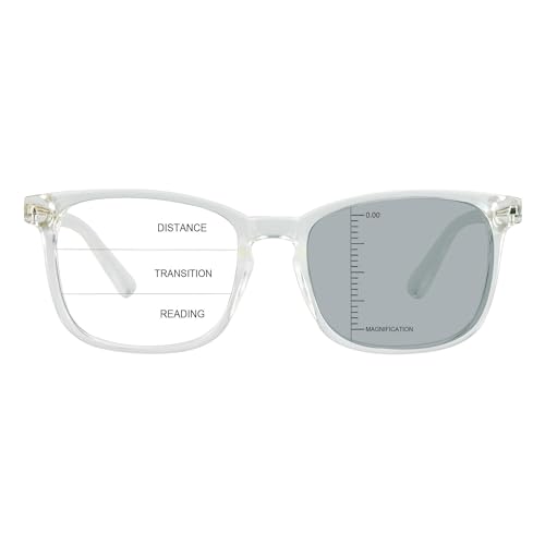 Image of Vintage Square Progressive Multifocal Presbyopic Glasses, Photochromic Gray Sunglasses for Men Women Readers (Transparent,+0.00 /+1.50 Magnification)