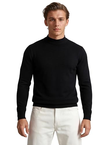X RAY Mens Mock Neck Sweater, Soft Slim Fit Pullover Top, Basic Mock Neck Sweater for Men, Black, Large