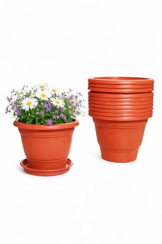 12 Inch pots | Brown Colour | Round Pot | Set of 6 pots/Plate | f...