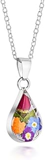 Natural Flower Jewellery Sterling Silver Small Teardrop Pendant Made with Real Mixed Flowers