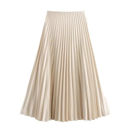 ERFMFKL Women Solid Side Zip Pleated High Waist A-Line Long Skirts Summer Casual Office Skirt