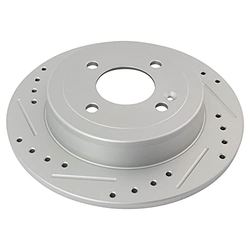 Image of TRQ Performance Rear Brake Pad and Rotor Set Ceramic Drilled Slotted Coated Rotors Compatible with 2012-2017 Hyundai Accent 2012-2017 Kia Rio