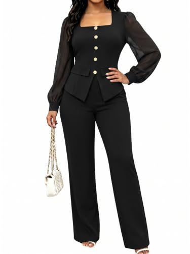 Ophestin - Ophestin Womens 2 Piece Pants Suit - Dressy Business Casual Set in Black - Best Deal on Amazon