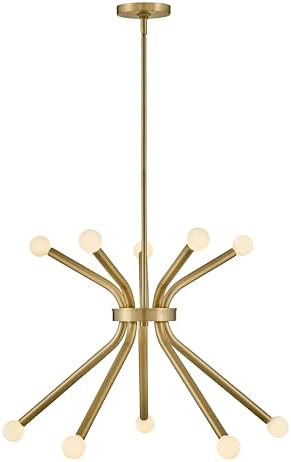 Lark Axton 83855LCB Medium Modern Sputnik Chandelier, Ten Lights, Adjustable Height, Hang from Even or Sloped Ceilings, Lacquered Brass