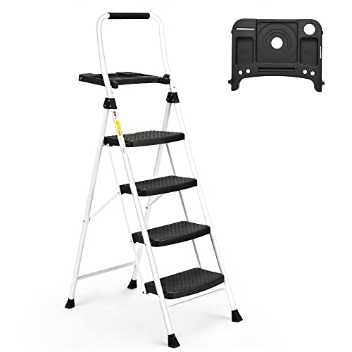 SocTone 4 Step Ladder, Folding Step Stool with Tool Platform, Sturdy& Portable Steel Ladder for Adults, 330LBS Capacity Ladder for Home Kitchen Pantry Office. by Soctone - Used condition - CA$80.74