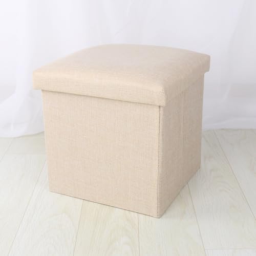 Small Storage Ottoman Foldable Cube Stool,Square Foot Rest Stool for Living Room Bedroom,Toy Box Storage Chest Collapsible Padded Seat Ottoman (Beige,16x10x10inch)