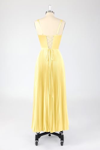 Satin Bridesmaid Dresses for Women V-Neck A-Line Pleated Spaghetti Straps Tea Length Wedding Guest Dress2