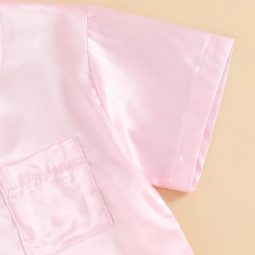Qiylii Kids Toddler Girls Satin Pajamas Short Sleeve Tops Shorts Summer Pjs 2-Piece Solid Silk Pajama for Children Size 4-133