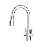 Hurran Monobloc Dual Lever 360°Swivel Kitchen Sink Mixer Tap with Pull Down Sprayer and Chrome UK Standard 1 Hole Deck Mount Design