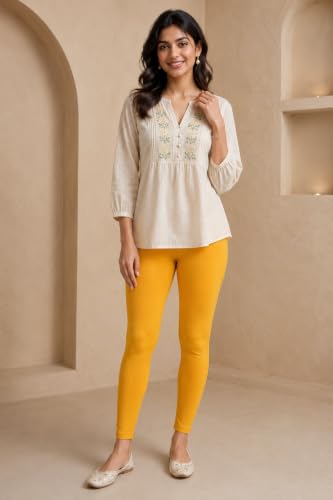 Image of Women's Cotton Lycra Ankle Length Leggings | Regular Rise, Soft 4 Way Stretch Fabric | Casual & Ethnic Wear
