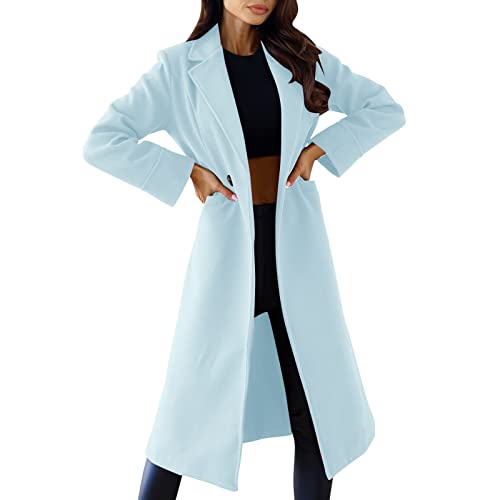Manteau d'hiver femme long bouton double boutonnage bleu XXL uni veste