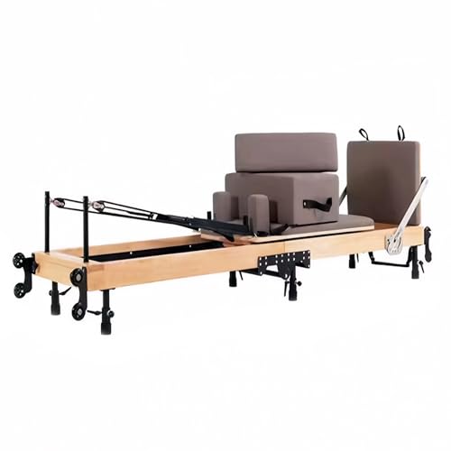 MENERGYCE Pilates Reformer Machine Folding, Pilates Reformer Oak Pilates Exercise Bed, Home Multifunctional Silent Pilates Core Reformer, Foldable Bed Pilates Fitness Equipment with Sitting Box