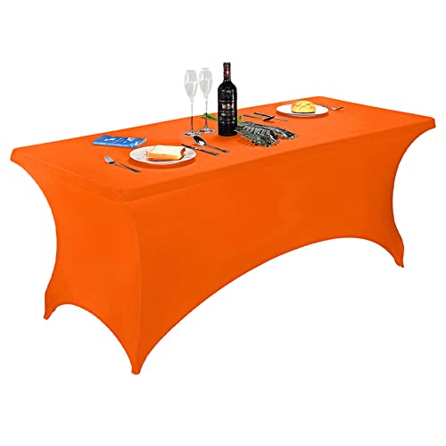 Image of FORLIFE Spandex Table Covers,Fitted Tablecloth for Rectangular Tables, Stretch Patio Table Covers, Universal Spandex Table Cover for Wedding, Banquet, Party (6ft, Orange)